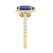 Halo Engagement Ring Deep Blue Sapphire & Pave Set Natural Earth Mined Diamonds 5 Carats