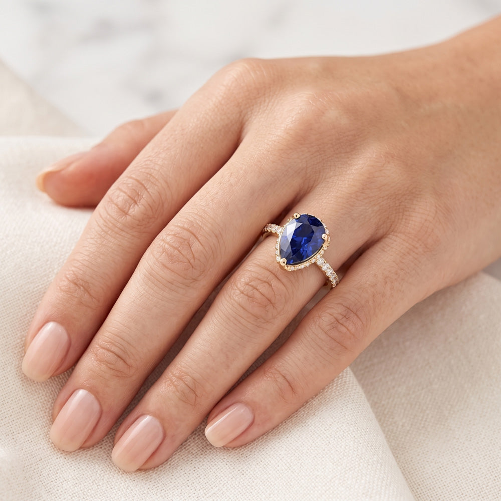 Halo Engagement Ring Deep Blue Sapphire & Pave Set Natural Earth Mined Diamonds 5 Carats