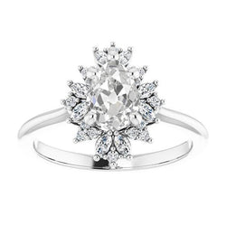 Halo Engagement Ring Genuine Pear Old Mine Cut Round Diamonds 4.15 Carats