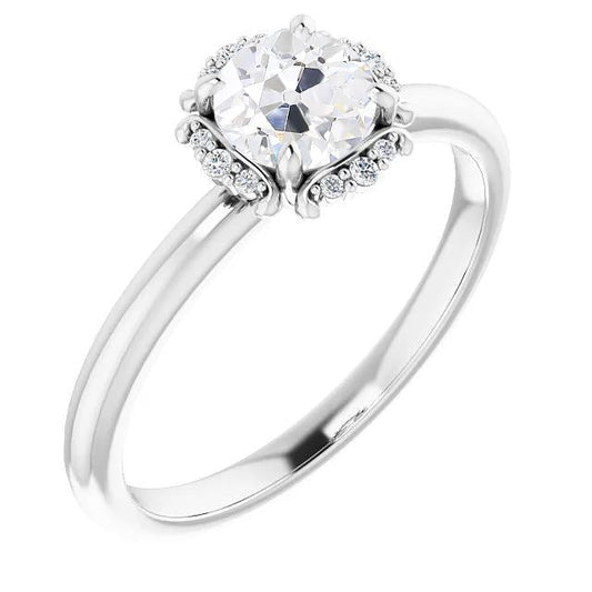 Halo Engagement Ring Old Cut Natural Diamond 2.75 Carats Ladies Gold Jewelry