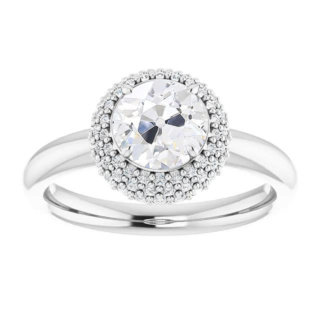 Halo Engagement Ring Old Cut Real Diamond Prong Setting 5 Carats 14K Gold