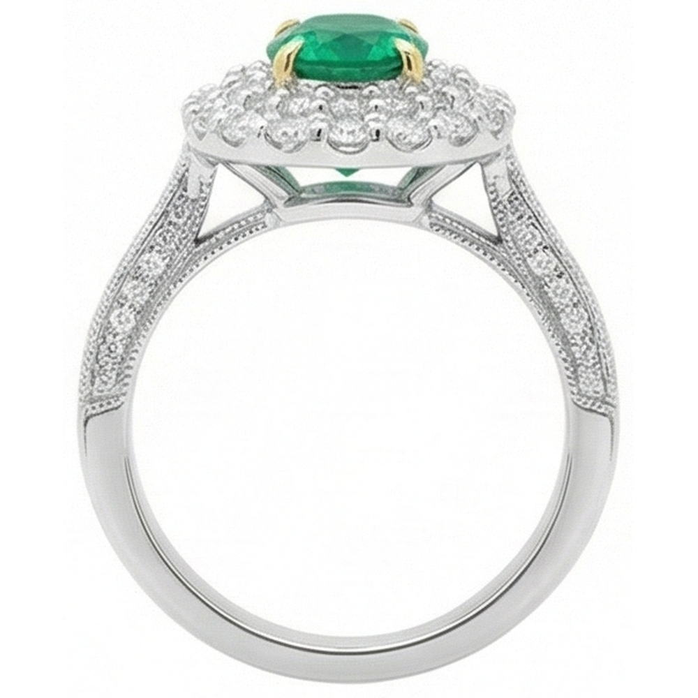 Oval Cut Emerald ring in 14 Karat Two Tone Gold – back view