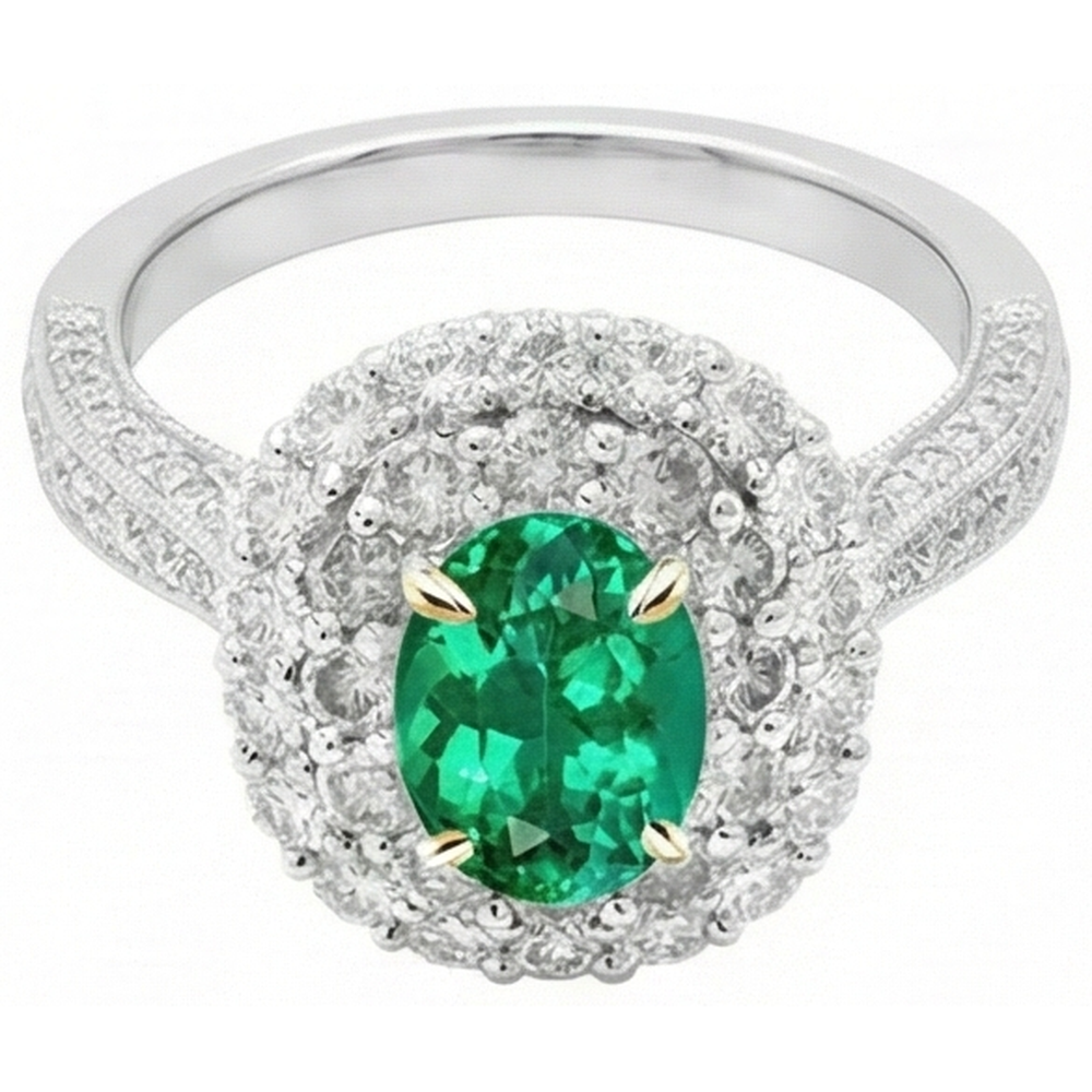 Custom Emerald Colored Stone Ring 2 ct – front view