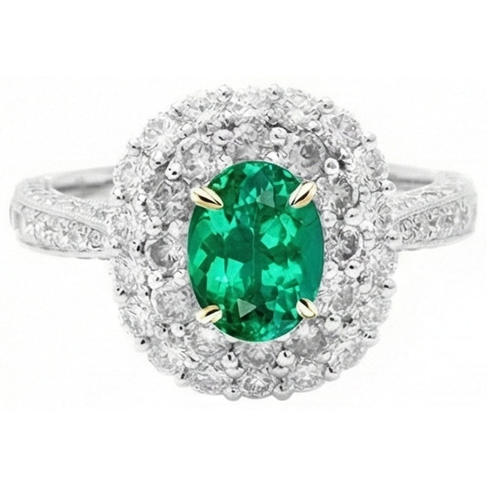Genuine Emerald Colored Stone Ring – top view