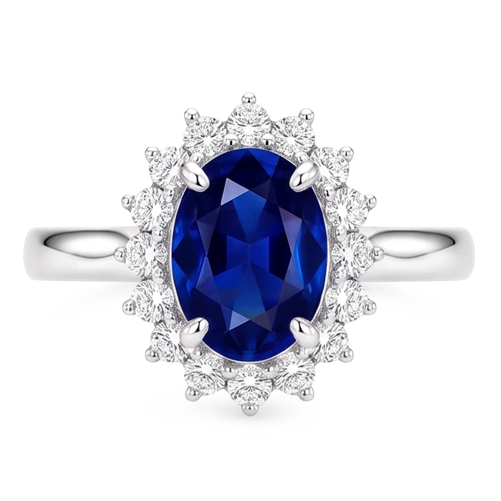Halo Engagement Ring Oval Srilanka Sapphire Sunburst Style 2.50 Carats