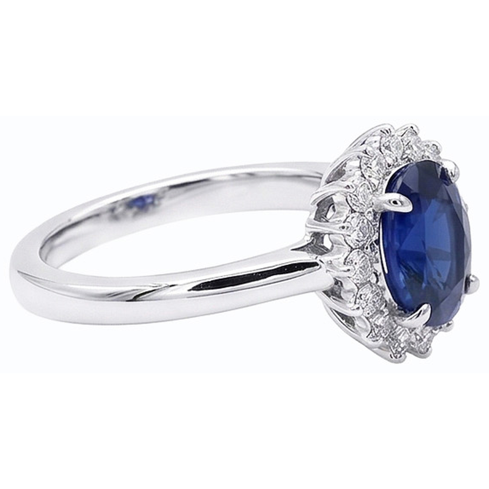Halo Engagement Ring Oval Srilanka Sapphire Sunburst Style 2.50 Carats