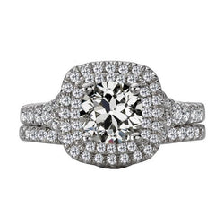 Halo Engagement Ring Set Old Mine Cut Natural Diamond Pave Set 6.50 Carats