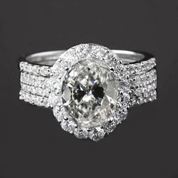 Halo Engagement Ring Set Oval Old Miner Real Natural Earth Mined Diamond 14K Gold 5.50 Carats