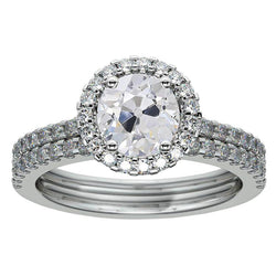 Halo Engagement Ring Set Round Old Mine Cut Genuine Natural Earth Mined Diamonds 4.50 Carats