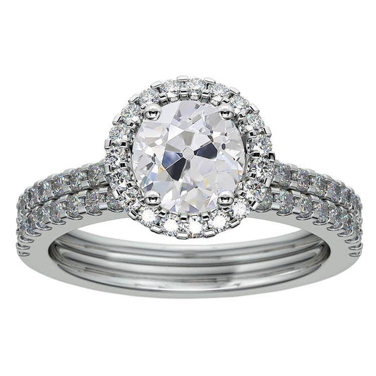Halo Engagement Ring Set Round Old Mine Cut Genuine Diamonds 4.50 Carats