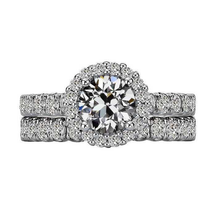 Halo Engagement Ring Set Round Real Old Miner Diamond With Accents 7 Carats