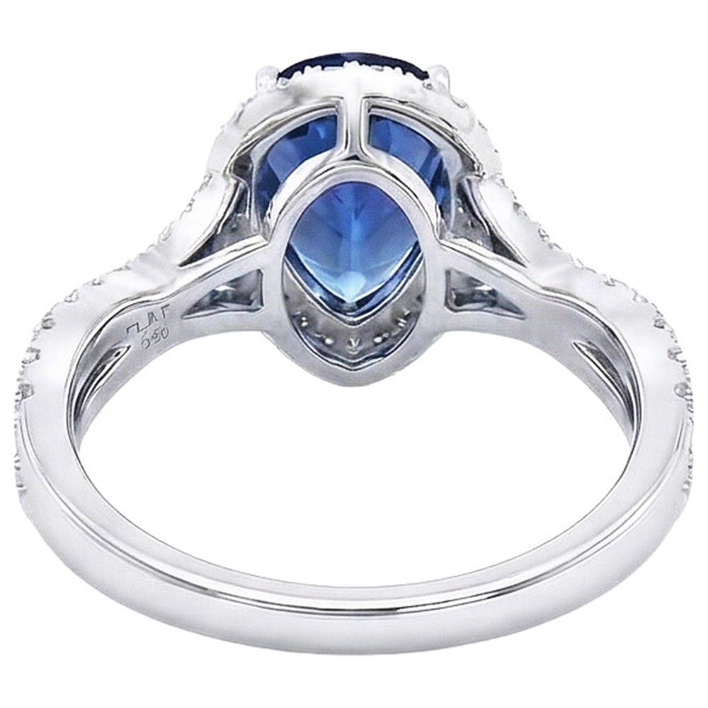Halo Engagement Ring Split Shank Blue Sapphire & Natural Earth Mined DIAMOND ( NOT LAB GROWN )s 6.50 Carats