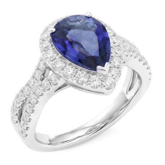 Halo Engagement Ring Split Shank Blue Sapphire & Natural Earth Mined DIAMOND ( NOT LAB GROWN )s 6.50 Carats