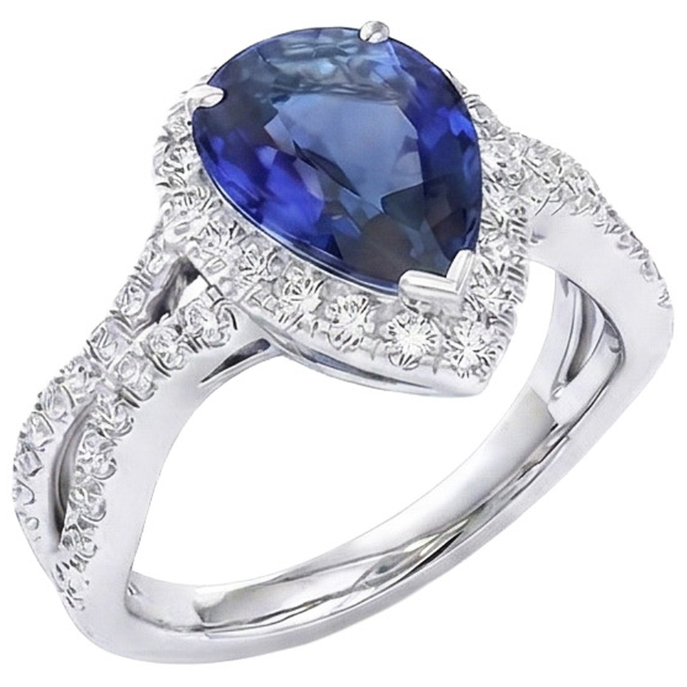Halo Engagement Ring Split Shank Blue Sapphire & Natural Earth Mined DIAMOND ( NOT LAB GROWN )s 6.50 Carats