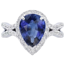 Halo Engagement Ring Split Shank Blue Sapphire & Natural Earth Mined DIAMOND ( NOT LAB GROWN )s 6.50 Carats
