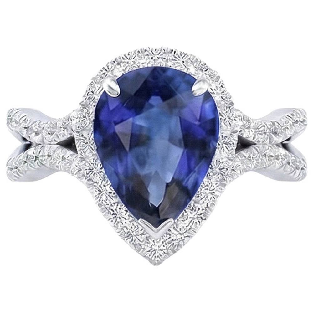 Halo Engagement Ring Split Shank Blue Sapphire & Natural Earth Mined DIAMOND ( NOT LAB GROWN )s 6.50 Carats