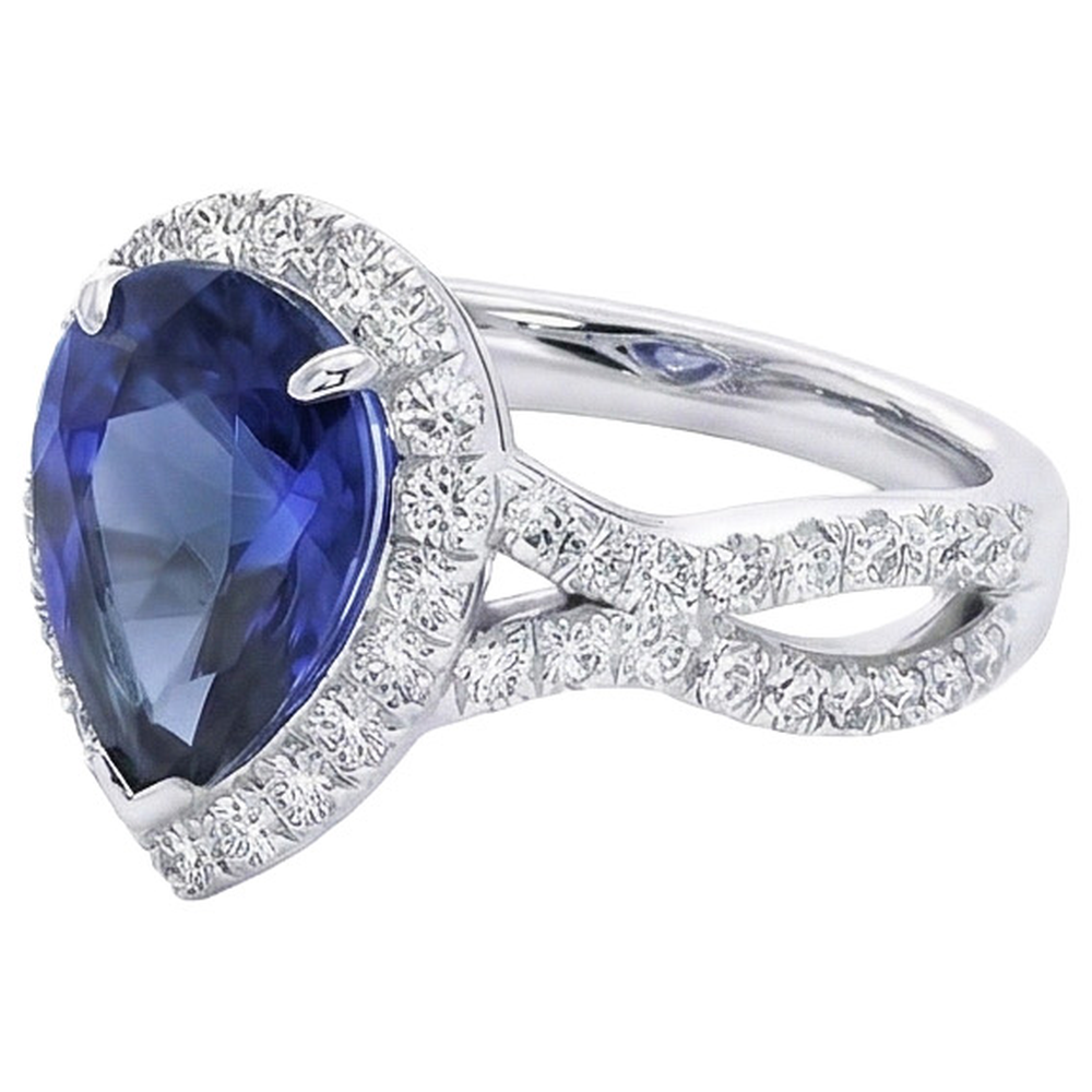 Halo Engagement Ring Split Shank Blue Sapphire & Natural Earth Mined DIAMOND ( NOT LAB GROWN )s 6.50 Carats