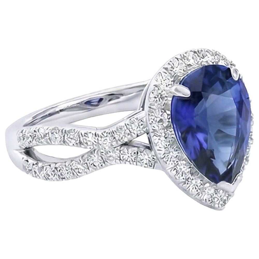 Halo Engagement Ring Split Shank Blue Sapphire & Natural Earth Mined DIAMOND ( NOT LAB GROWN )s 6.50 Carats