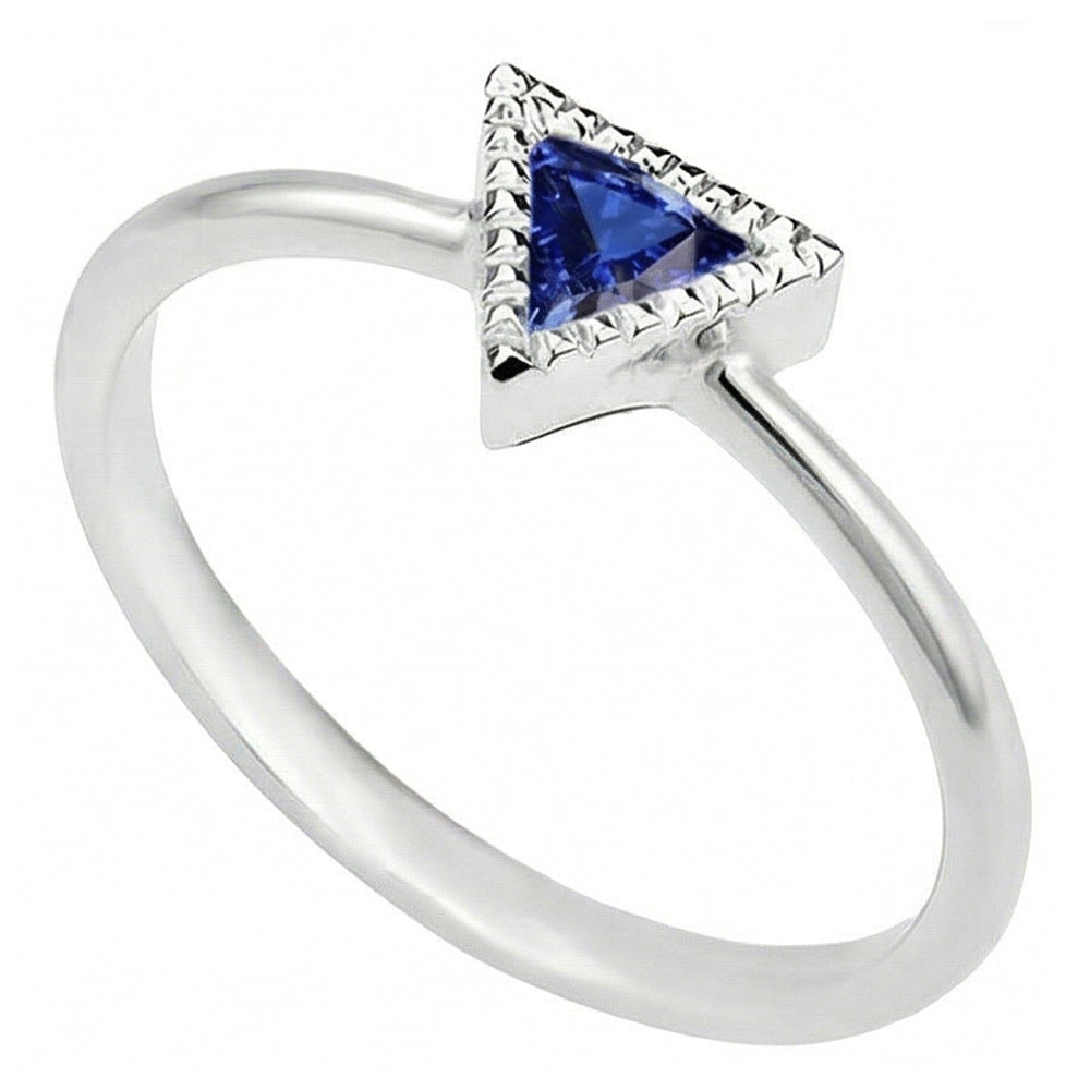 Halo Engagement Ring Trillion Bezel Set Ceylon Sapphire 0.50 Carats