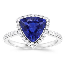 Halo Engagement Ring Trillion Ceylon Sapphire & Natural Earth Mined Diamonds 3 Carats