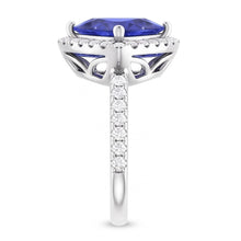 Halo Engagement Ring Trillion Ceylon Sapphire & Natural Earth Mined Diamonds 3 Carats