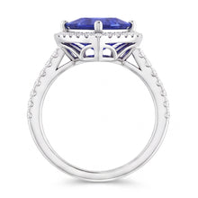Halo Engagement Ring Trillion Ceylon Sapphire & Natural Earth Mined Diamonds 3 Carats