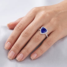 Halo Engagement Ring Trillion Ceylon Sapphire & Natural Earth Mined Diamonds 3 Carats