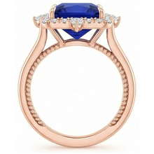 Halo Engagement Ring Vintage Style Blue Sapphire 6.25 Carats Rose Gold