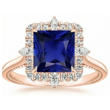 Halo Engagement Ring Vintage Style Blue Sapphire 6.25 Carats Rose Gold