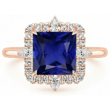 Halo Engagement Ring Vintage Style Blue Sapphire 6.25 Carats Rose Gold