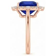 Halo Engagement Ring Vintage Style Blue Sapphire 6.25 Carats Rose Gold