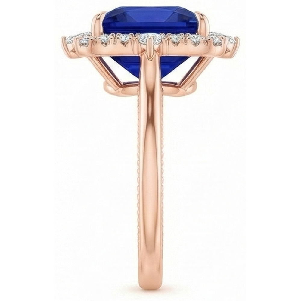 Halo Engagement Ring Vintage Style Blue Sapphire 6.25 Carats Rose Gold