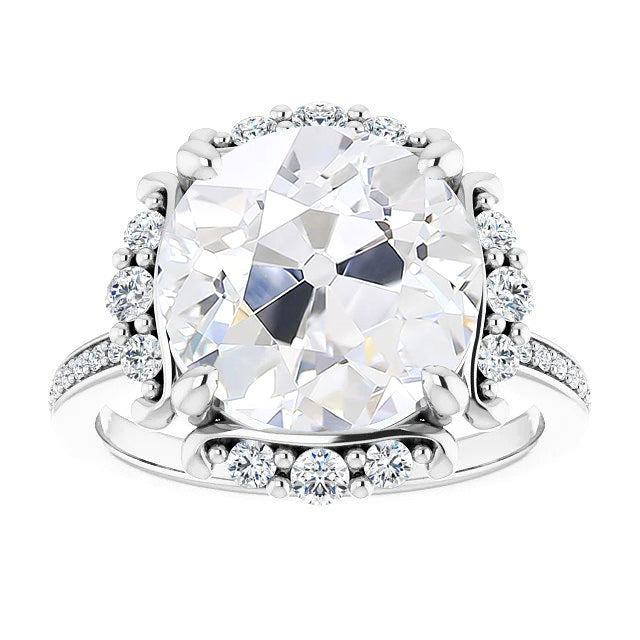 Halo Engagement Ring With Accents Old Cut Natural Diamond 9.25 Carats