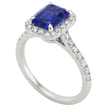 Halo Fancy Natural Earth Mined Diamond Ring Emerald Cut Sri Lankan Sapphire 4.25 Carats