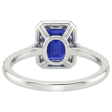 Halo Fancy Natural Earth Mined Diamond Ring Emerald Cut Sri Lankan Sapphire 4.25 Carats