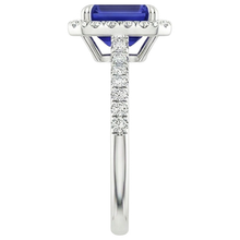 Halo Fancy Natural Earth Mined Diamond Ring Emerald Cut Sri Lankan Sapphire 4.25 Carats