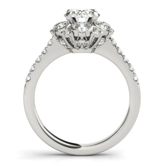 Halo Fancy Ring Round Real Diamonds 2.00 Carats White Gold 14K