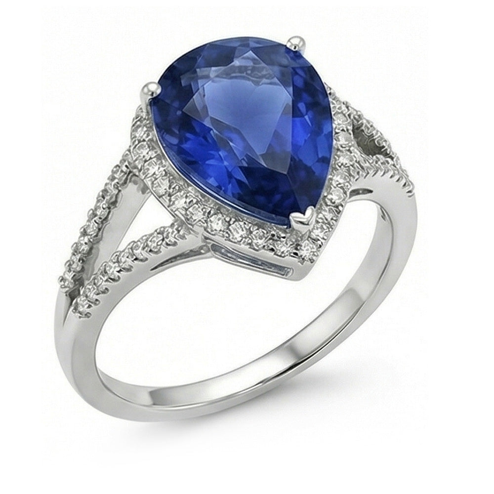 natural round sapphire 3.50ct ring front view