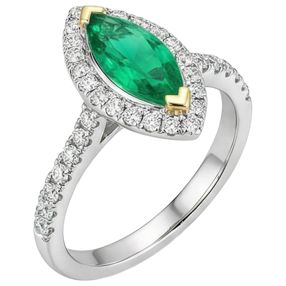 Natural Colombian Emerald Gemstone Ring 2 ct Two-Tone 14K Gold – angle view