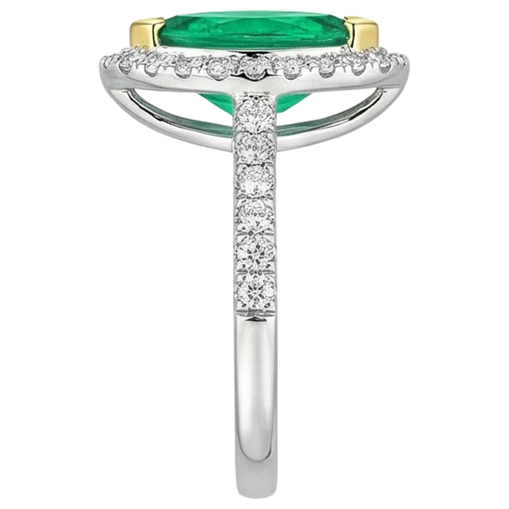 Gemstone Ring Two-Tone 14K Gold with Colombian Emerald – top view