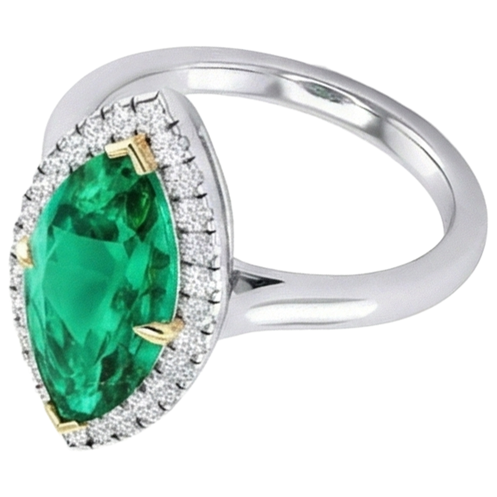 Colombian Emerald Colored Stone Ring 3-ct 14 Karat Two Tone Gold – side view