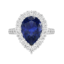 Halo Gemstone Ring Pear Blue Sapphire Gold Womens Jewellery 8 Carats