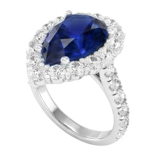 Halo Gemstone Ring Pear Blue Sapphire Gold Womens Jewellery 8 Carats