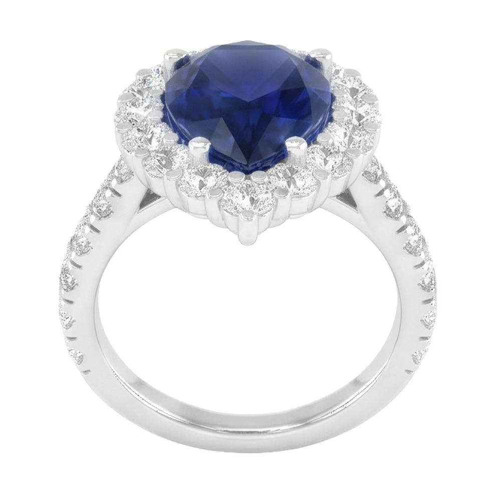 Halo Gemstone Ring Pear Blue Sapphire Gold Womens Jewellery 8 Carats