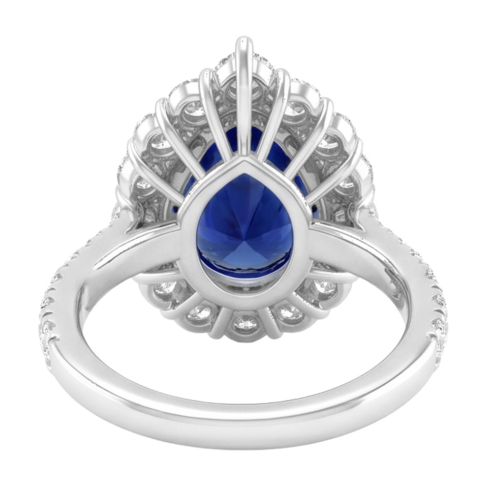 Halo Gemstone Ring Pear Blue Sapphire Gold Womens Jewellery 8 Carats