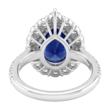 Halo Gemstone Ring Pear Blue Sapphire Gold Womens Jewellery 8 Carats