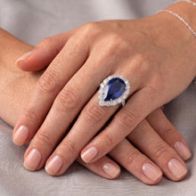 Halo Gemstone Ring Pear Blue Sapphire Gold Womens Jewellery 8 Carats