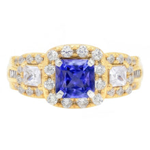 Halo Gemstone Ring Radiant Sapphire 5 Carats 14K Gold Natural Earth Mined Diamonds