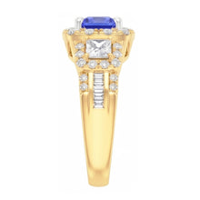 Halo Gemstone Ring Radiant Sapphire 5 Carats 14K Gold Natural Earth Mined Diamonds