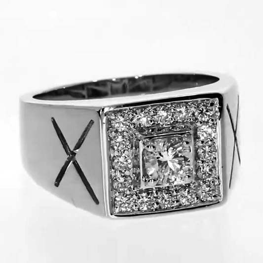 Halo Gents Ring Round Real Diamond Mens Jewelry